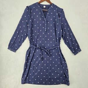 Old Navy LARGE Polka Dot Shirt Dress Womens Preppy Classic Navy Blue‎
